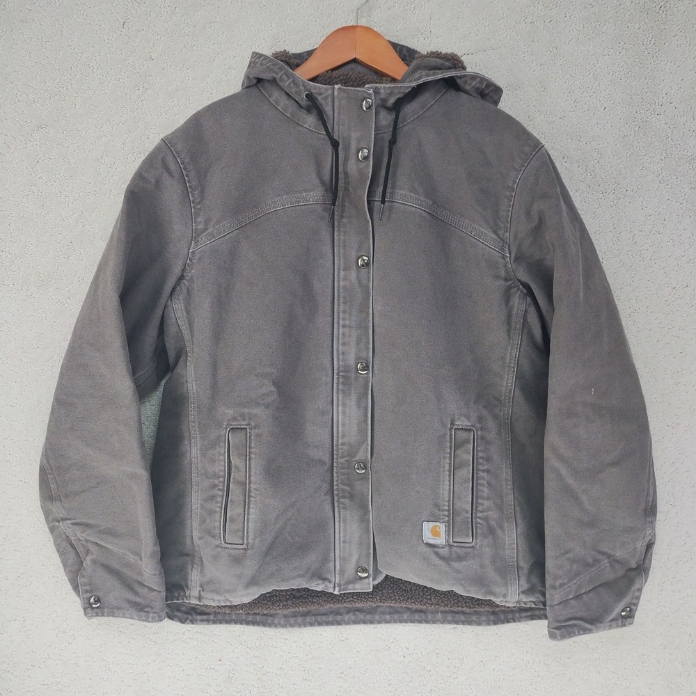 Carhartt Youth L 12/14 Sherpa Lined Canvas Hooded Jacket Gray
